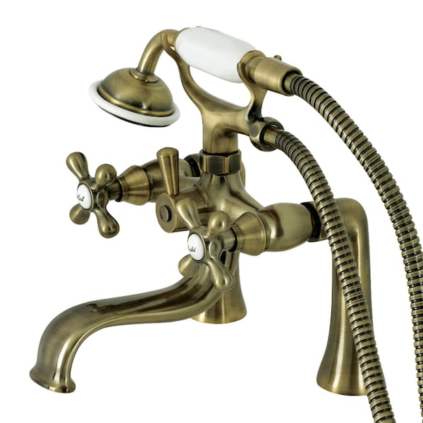 Kingston Brass KS228AB Deck Mount Clawfoot Tub Faucet with Hand Shower, Antique Brass KS228AB - main